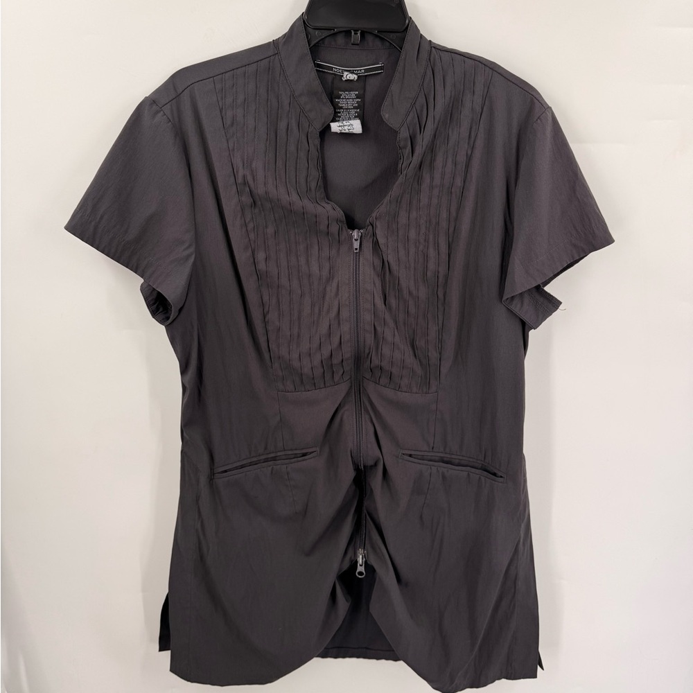Noel Asmar Spa Tunic Womens Large Grey Stretch Pintuck Full Zip Salon Uniform